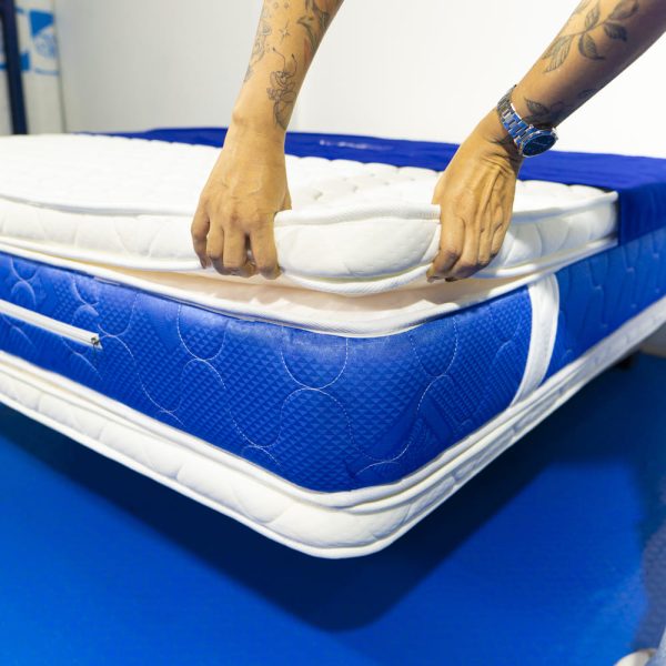 Set cama base tapizada y colchón doble pillow adaptable